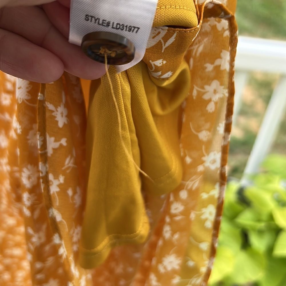 Lulus Women’s XL mustard yellow floral midi flowing dress NWOT boho prairie core - Picture 8 of 16